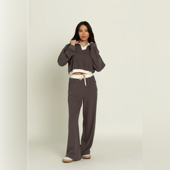 NWT Gold Hinge Charcoal Cropped Pullover Top - Picture 2 of 9